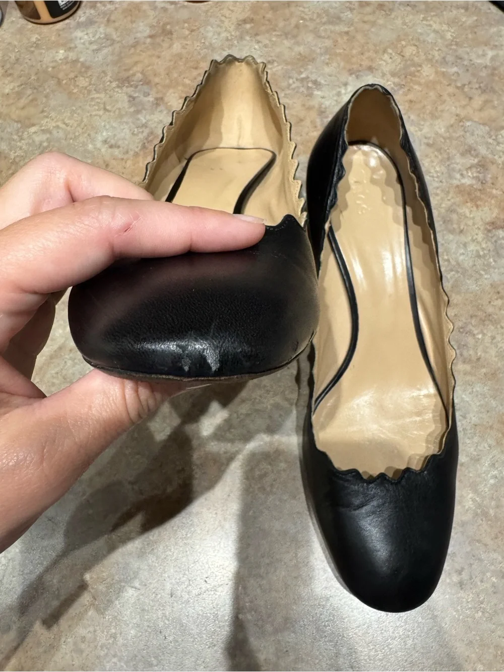 Chloe Black Italian Leather Scalloped Heels - Picture 11 of 12